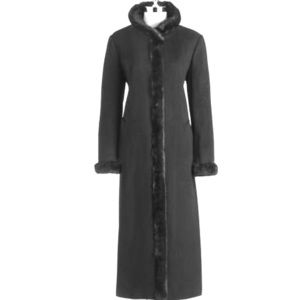 Ellen Tracy black wool coat with faux fur trim